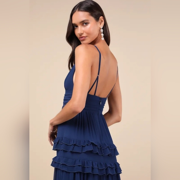 NWOT Lulu's Navy Blue Ruffled Tiered Maxi Dress Size XL=14/16 - Picture 4 of 5